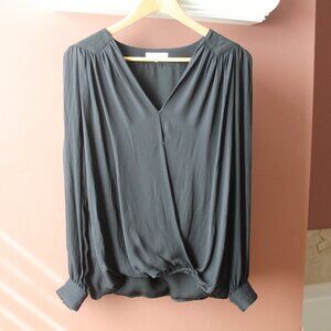 Parker 100% Silk Long Sleeve v-neck wrap blouse small black